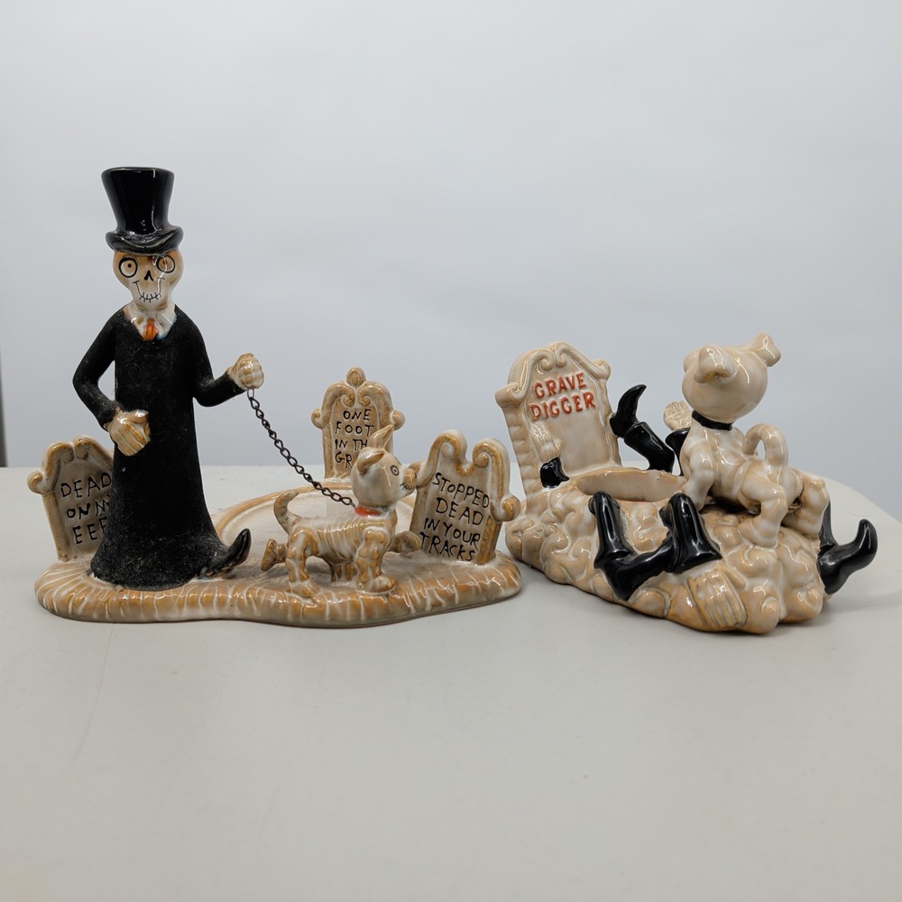 Yankee Candle Boney Bunch Halloween Grave Digger Skeleton Dog Tea Light Holders